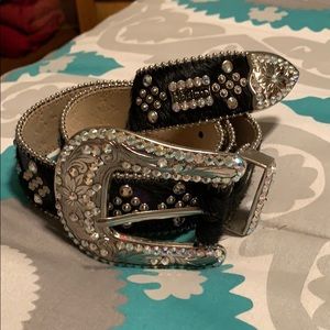 b.b. simon black rhinestone cowhide belt